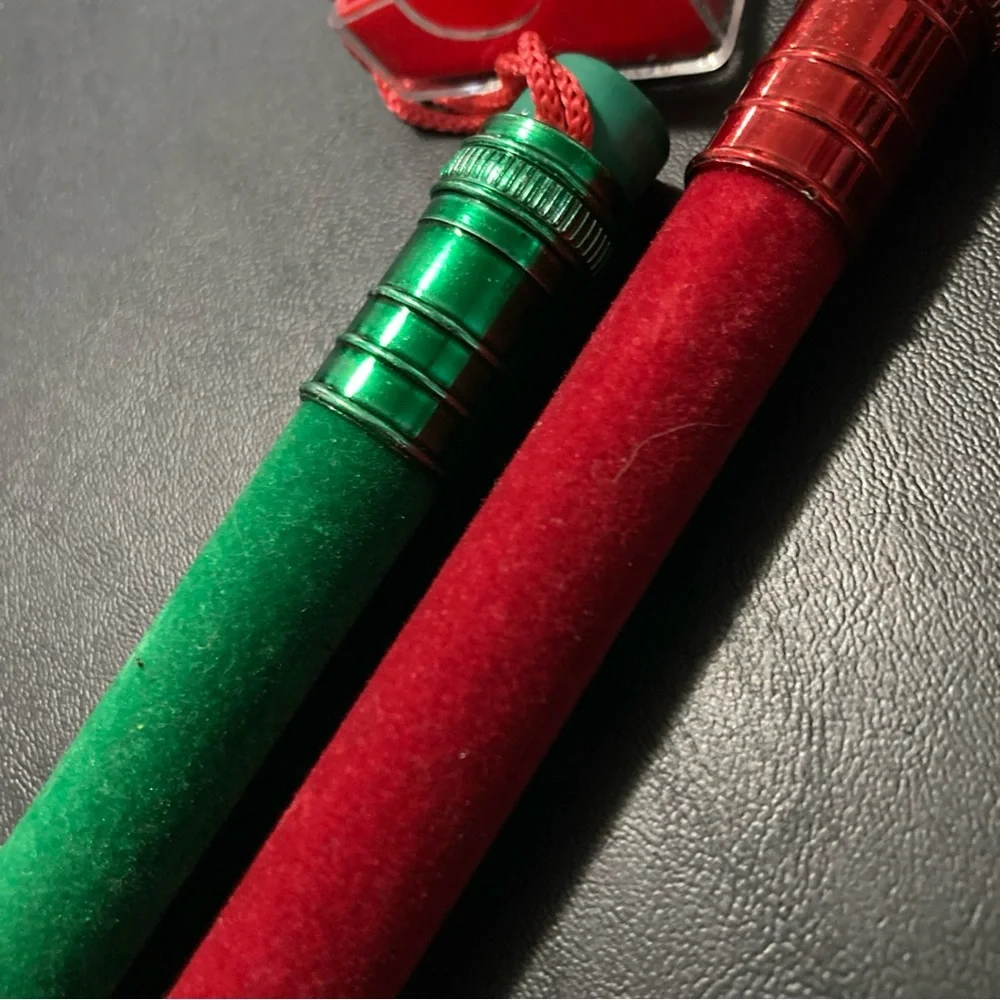 2 Pc  Large  Christmas Holiday 12 Inch Velvety Pencils With Sharpeners, Rare